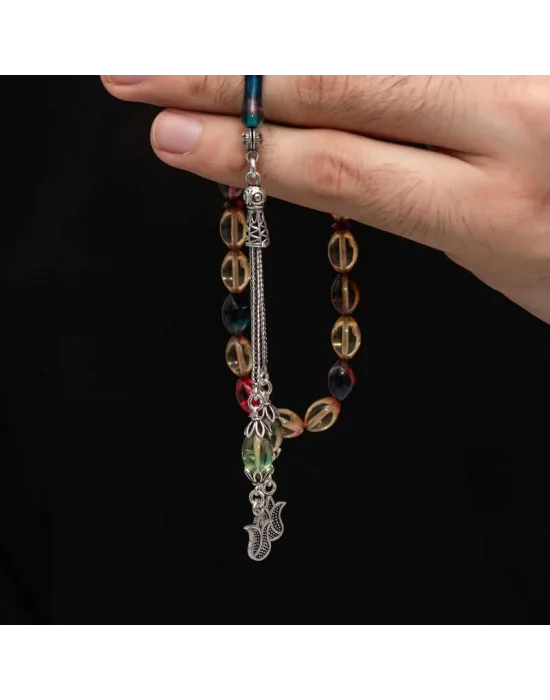 Gümüş Püskül Sıkma Kehribar Tesbih