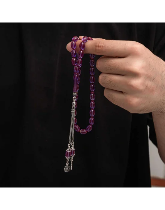 Gümüş Püskül Sıkma Kehribar Tesbih