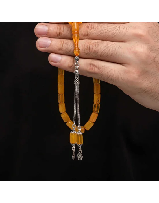 Gümüş Püskül Sıkma Kehribar Tesbih