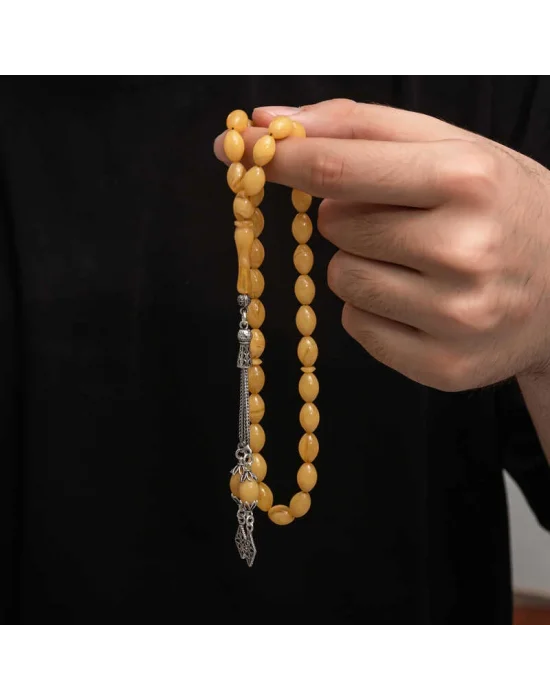 Gümüş Püskül Sıkma Kehribar Tesbih