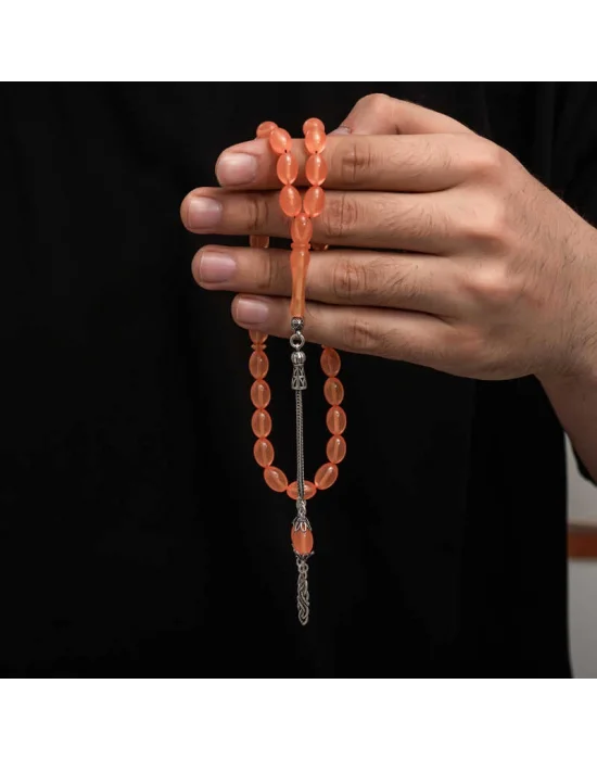 Gümüş Püskül Sıkma Kehribar Tesbih