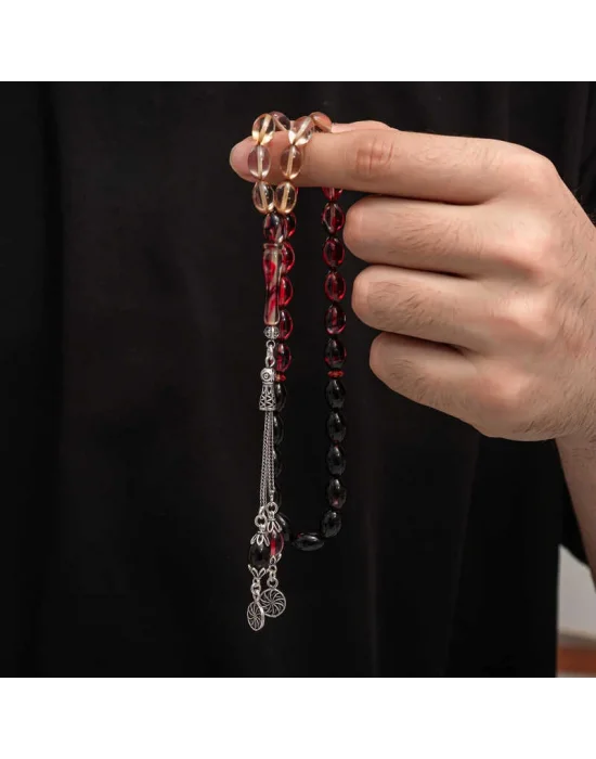 Gümüş Püskül Sıkma Kehribar Tesbih