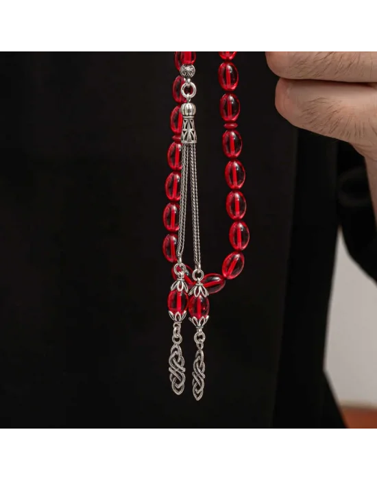 Gümüş Püskül Sıkma Kehribar Tesbih