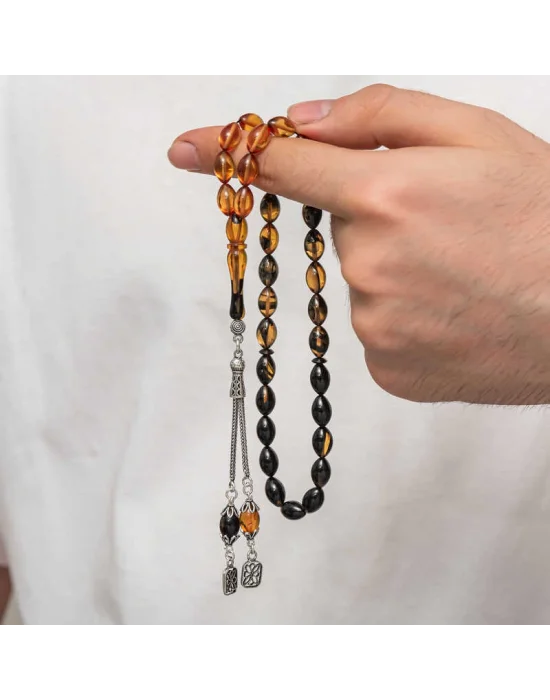 Gümüş Püskül Sıkma Kehribar Tesbih