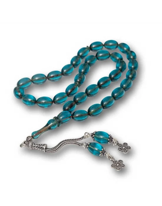 Gümüş Püsküllü Ateş Kehribar Tesbih