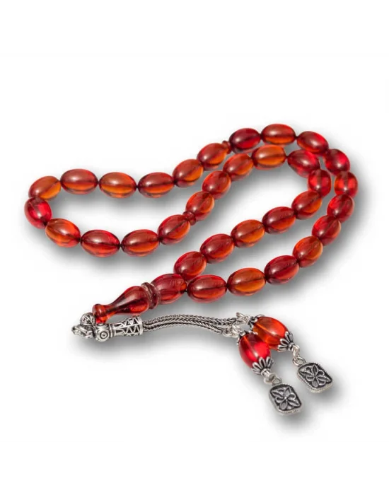 Gümüş Püsküllü Ateş Kehribar Tesbih