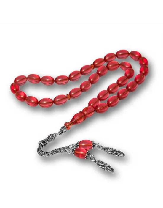 Gümüş Püsküllü Ateş Kehribar Tesbih