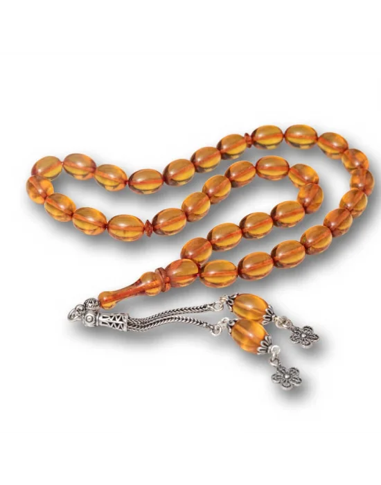 Gümüş Püsküllü Ateş Kehribar Tesbih