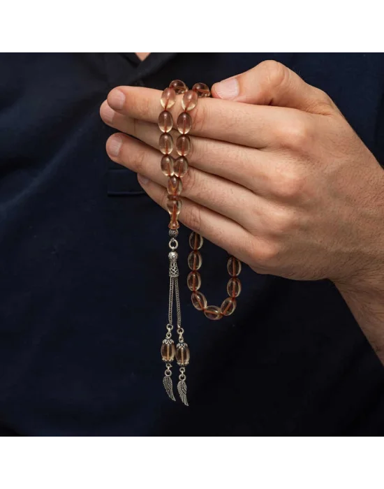 Gümüş Püsküllü Ateş Kehribar Tesbih