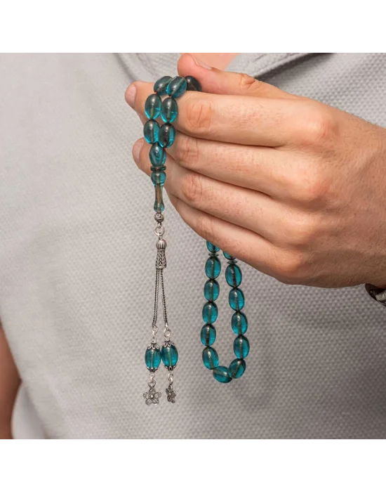 Gümüş Püsküllü Ateş Kehribar Tesbih