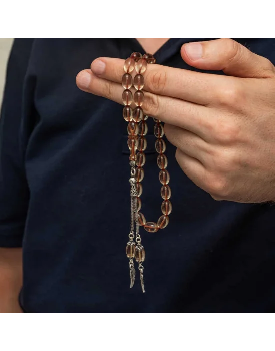 Gümüş Püsküllü Ateş Kehribar Tesbih