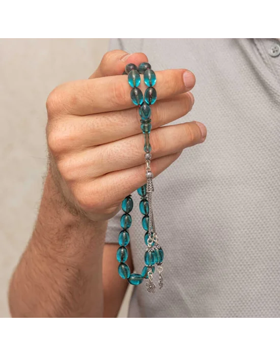 Gümüş Püsküllü Ateş Kehribar Tesbih