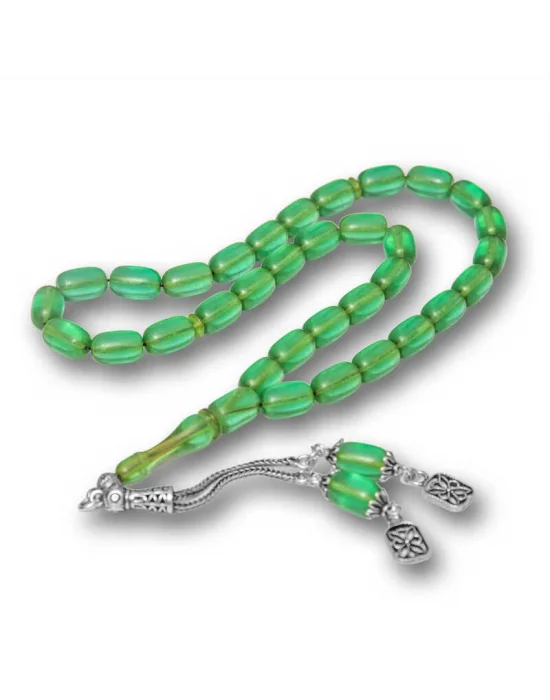 Gümüş Püsküllü Kapsül Kesim Sıkma Kehribar Tesbih