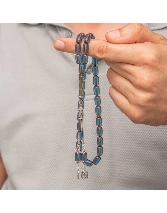 Gümüş Püsküllü Kapsül Kesim Sıkma Kehribar Tesbih