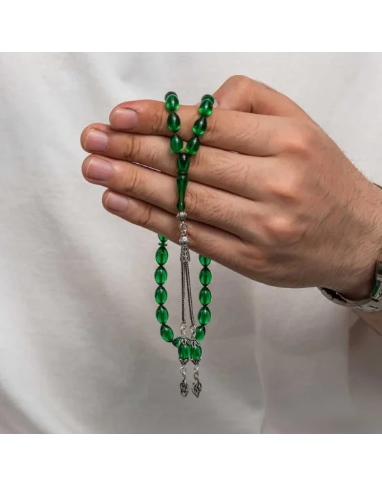 Gümüş Püsküllü Sıkma Kehribar Tesbih