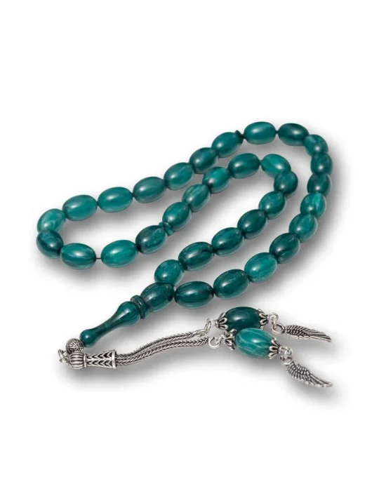 Gümüş Püsküllü Sıkma Kehribar Tesbih