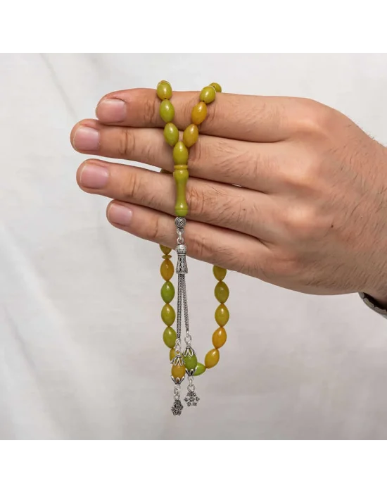 Gümüş Püsküllü Sıkma Kehribar Tesbih