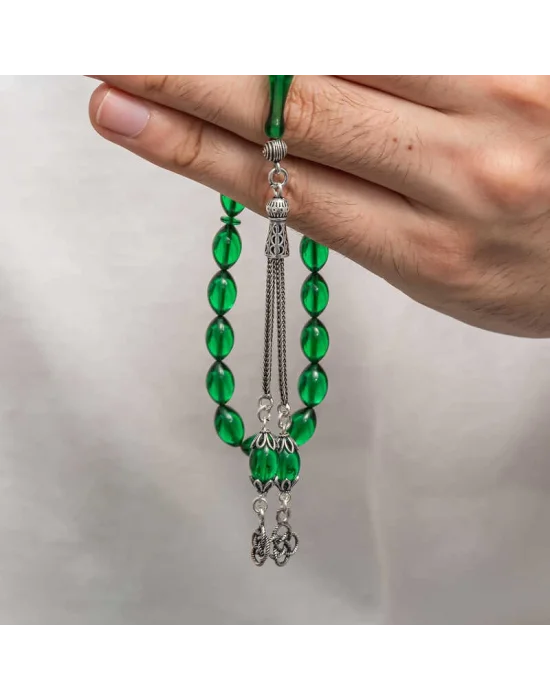 Gümüş Püsküllü Sıkma Kehribar Tesbih