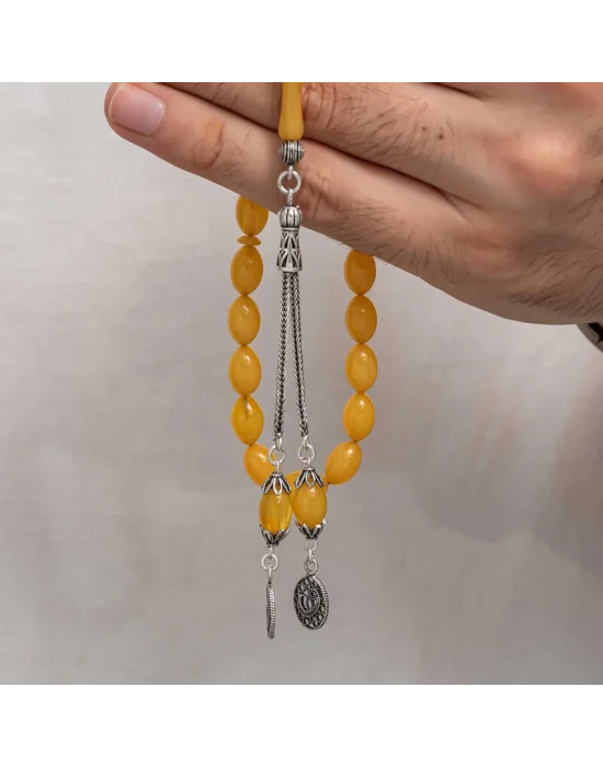 Gümüş Püsküllü Sıkma Kehribar Tesbih