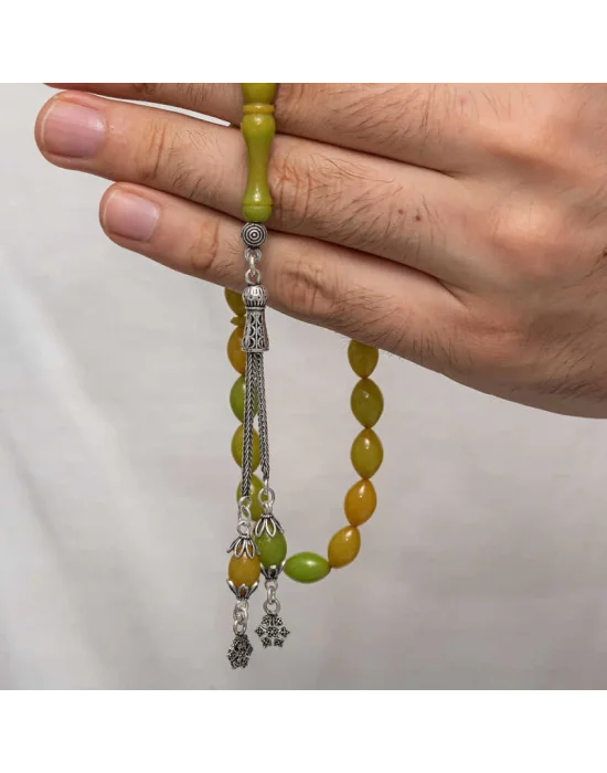 Gümüş Püsküllü Sıkma Kehribar Tesbih