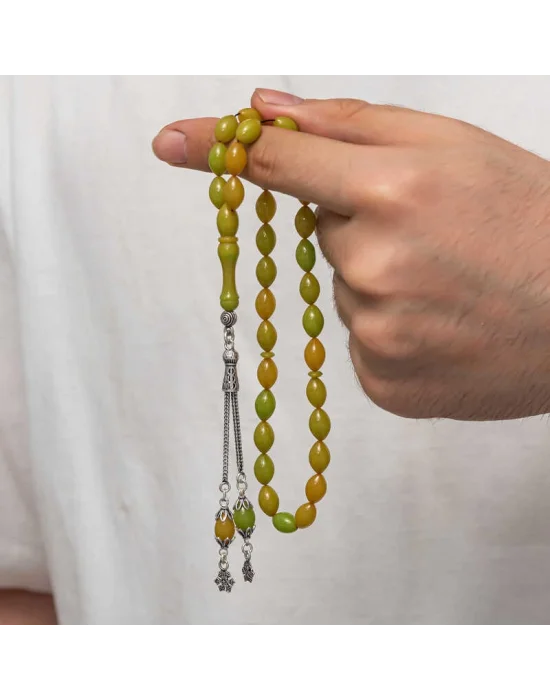 Gümüş Püsküllü Sıkma Kehribar Tesbih