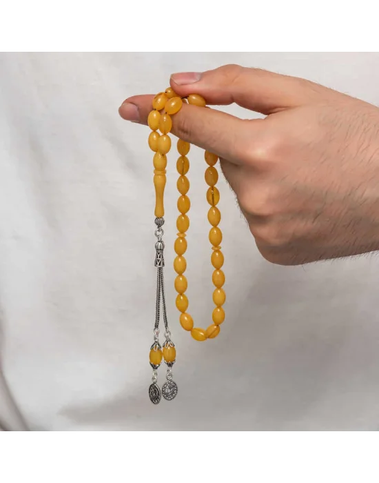 Gümüş Püsküllü Sıkma Kehribar Tesbih