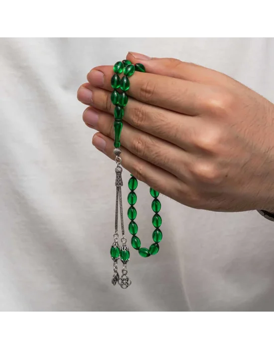 Gümüş Püsküllü Sıkma Kehribar Tesbih