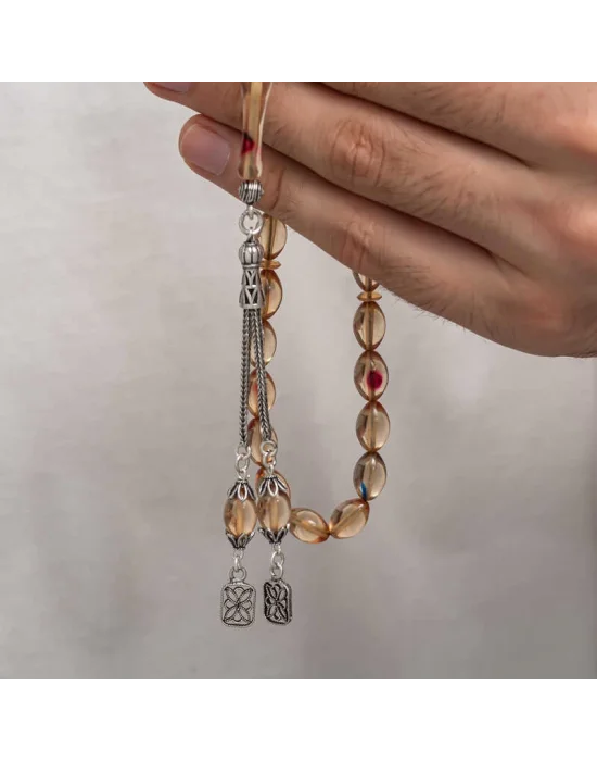 Gümüş Püsküllü Sıkma Kehribar Tesbih