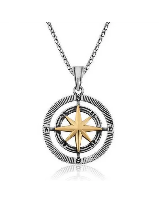 Gümüş Pusula Unisex Kolye