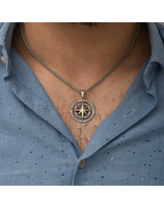 Gümüş Pusula Unisex Kolye