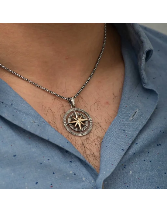 Gümüş Pusula Unisex Kolye