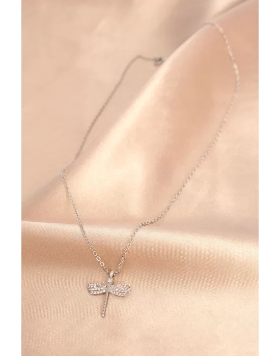 Gümüş Renk Metal Zirkon Taşlı Yusufçuk Kolye