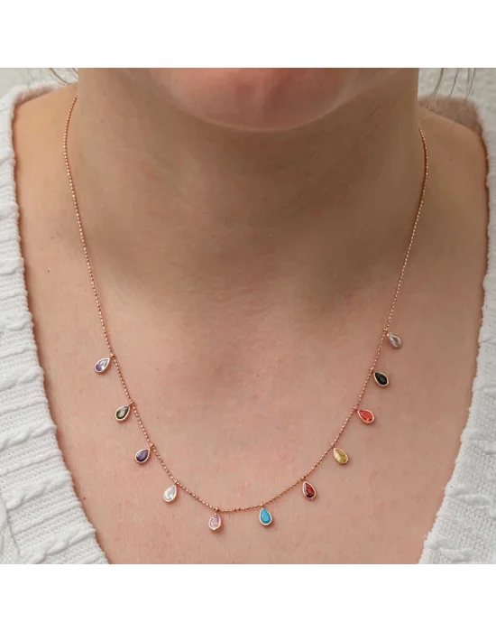 Gümüş Renkli Damla Taşlı Şans Kadın Kolye