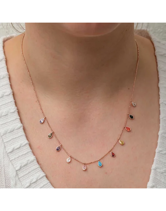 Gümüş Renkli Damla Taşlı Şans Kadın Kolye