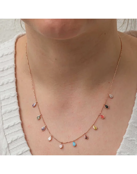 Gümüş Renkli Damla Taşlı Şans Kadın Kolye