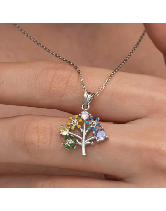 Gümüş Renkli Hayat Ağacı Kadın Kolye
