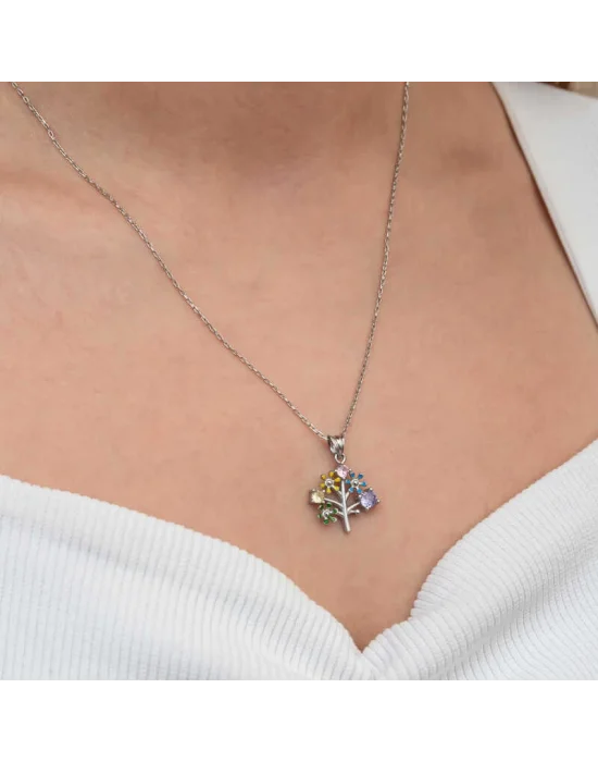 Gümüş Renkli Hayat Ağacı Kadın Kolye