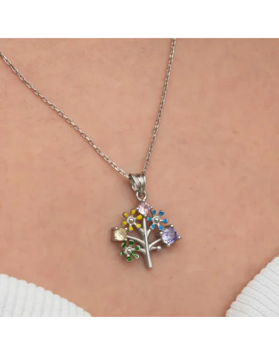 Gümüş Renkli Hayat Ağacı Kadın Kolye