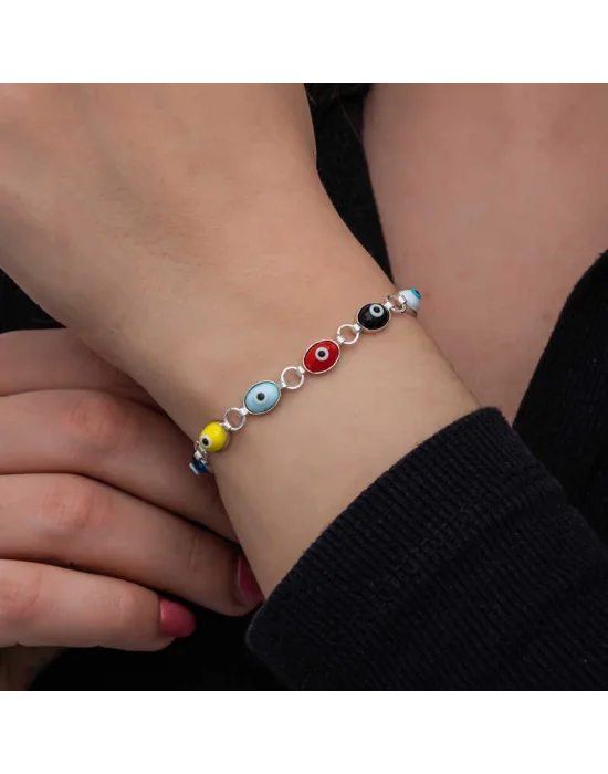 Gümüş Renkli Nazar Mineli Kadın Bileklik