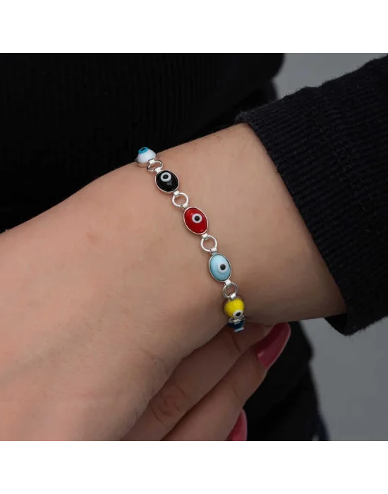 Gümüş Renkli Nazar Mineli Kadın Bileklik