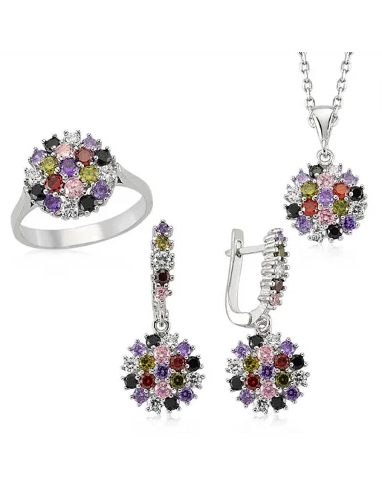 Gümüş Renkli Taşlı Bayan Set