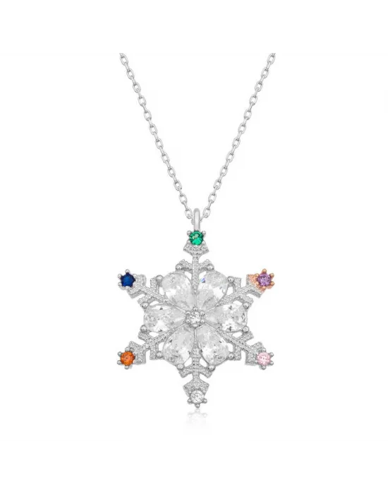 Gümüş Renkli Taşlı Kar Tanesi Kadın Kolye