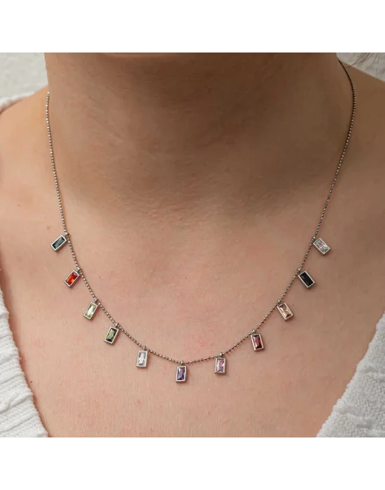 Gümüş Renkli Taşlı Şans Kadın Kolye