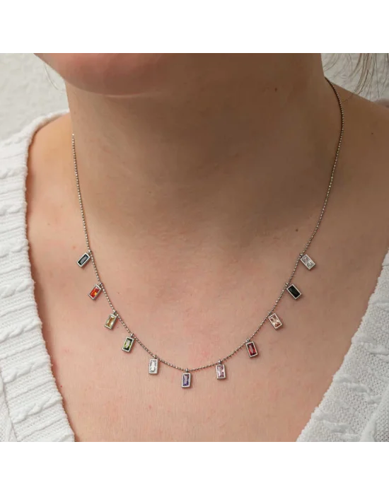 Gümüş Renkli Taşlı Şans Kadın Kolye