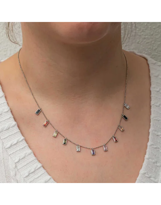 Gümüş Renkli Taşlı Şans Kadın Kolye