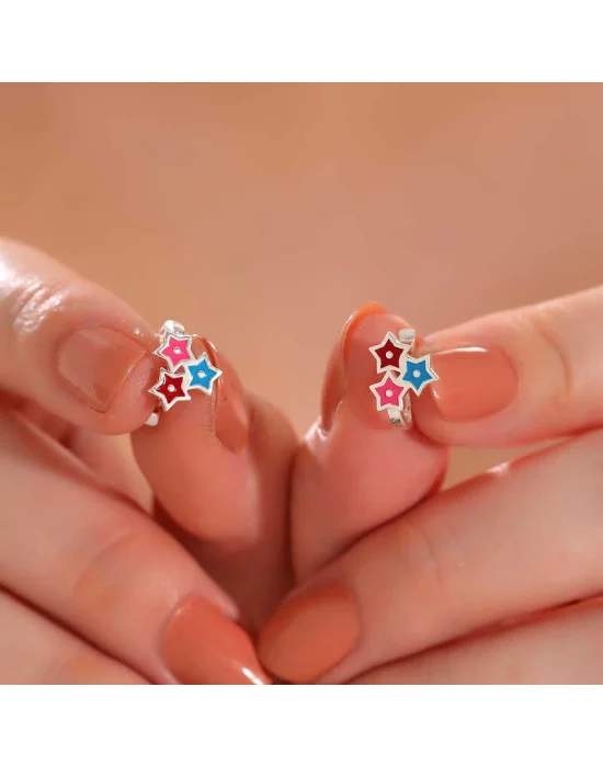 Gümüş Renkli Üç Yıldız Çocuk Küpesi