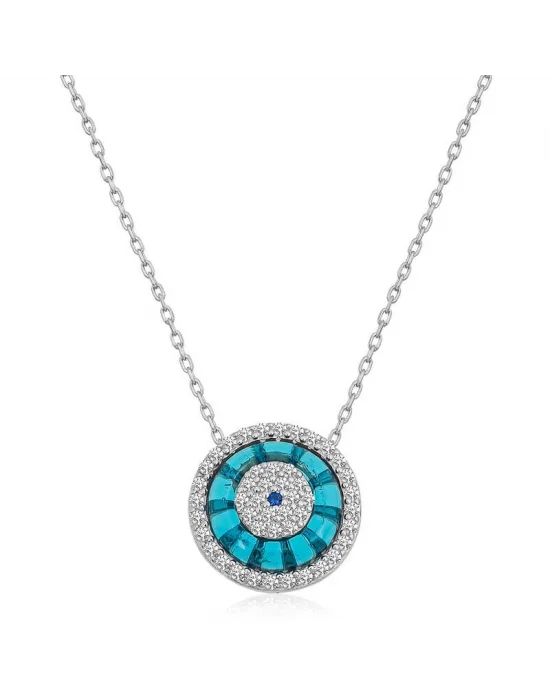 Gümüş Rodyum Camgöz Nazar Bayan Kolye