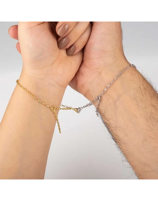 Gümüş Rodyum Gold Çift Kalpli Aşk Bileklik