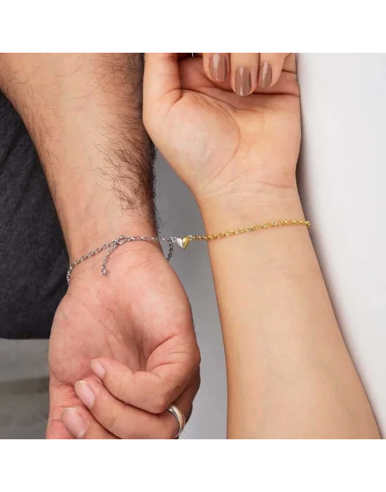 Gümüş Rodyum Gold Çift Kalpli Aşk Bileklik