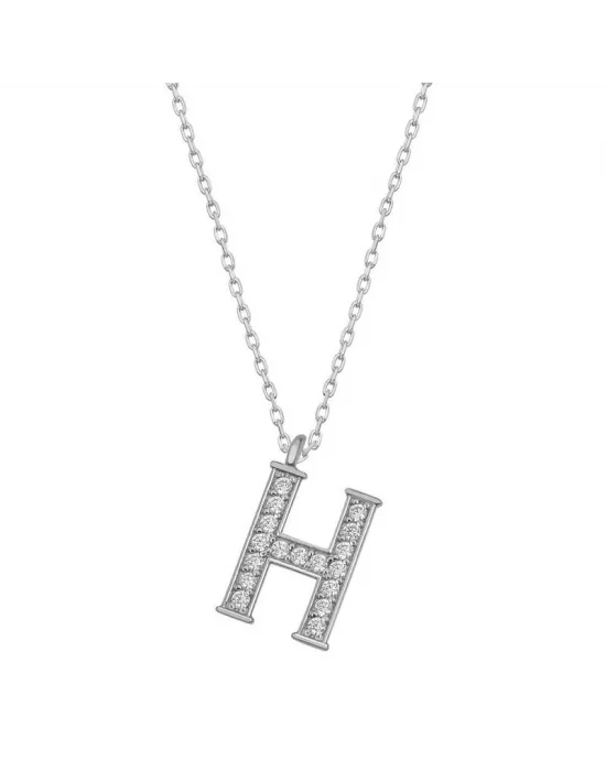 Gümüş Rodyum H Harfi Kadın Kolye